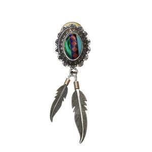 SINGLE QT Signed Sterling Silver Zuni Mosaic Feather Earring Turquoise Coral